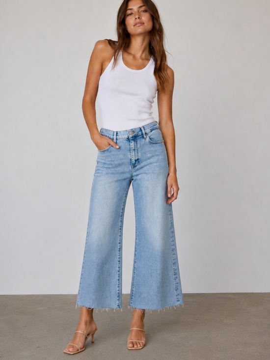 Frame Denim Denim - FRAME Le Palazzo Crop Jeans Tribute Raw After Blue Wide Leg Denim Size 28